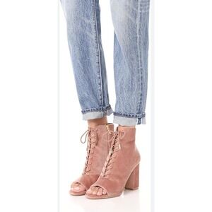 Joie Lace‎ Up Peep Toe Heel Booties Block Heel Ankle Boots Women's Shoes 6.5